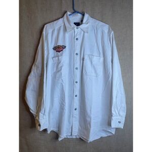 Levis Button Down Denim Shirt Pennzoil‎ World Outlaws Series White Mens M